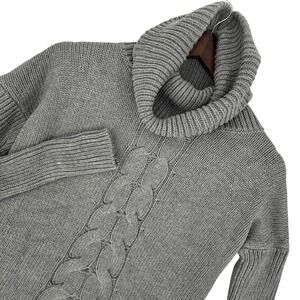 Express NEW XXS Womens Academia Cowl Neck Cable‎ Knit Fisherman Gray Sweater